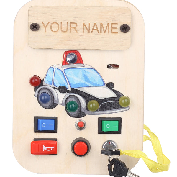 Personalised Bakiau Busy Board Mini Police Cruiser